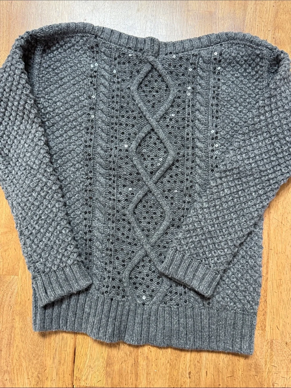 GAP Charcoal Gray Sequin Cable Knit Crewneck Sweater
